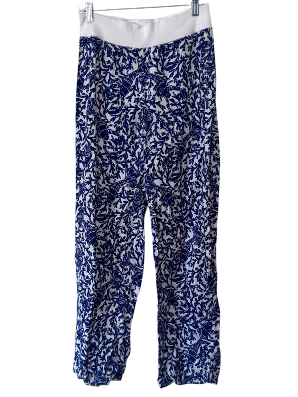 Lilly Pulitzer Beach Linen Palazzo Pants in Blue and White Pattern Size Small
